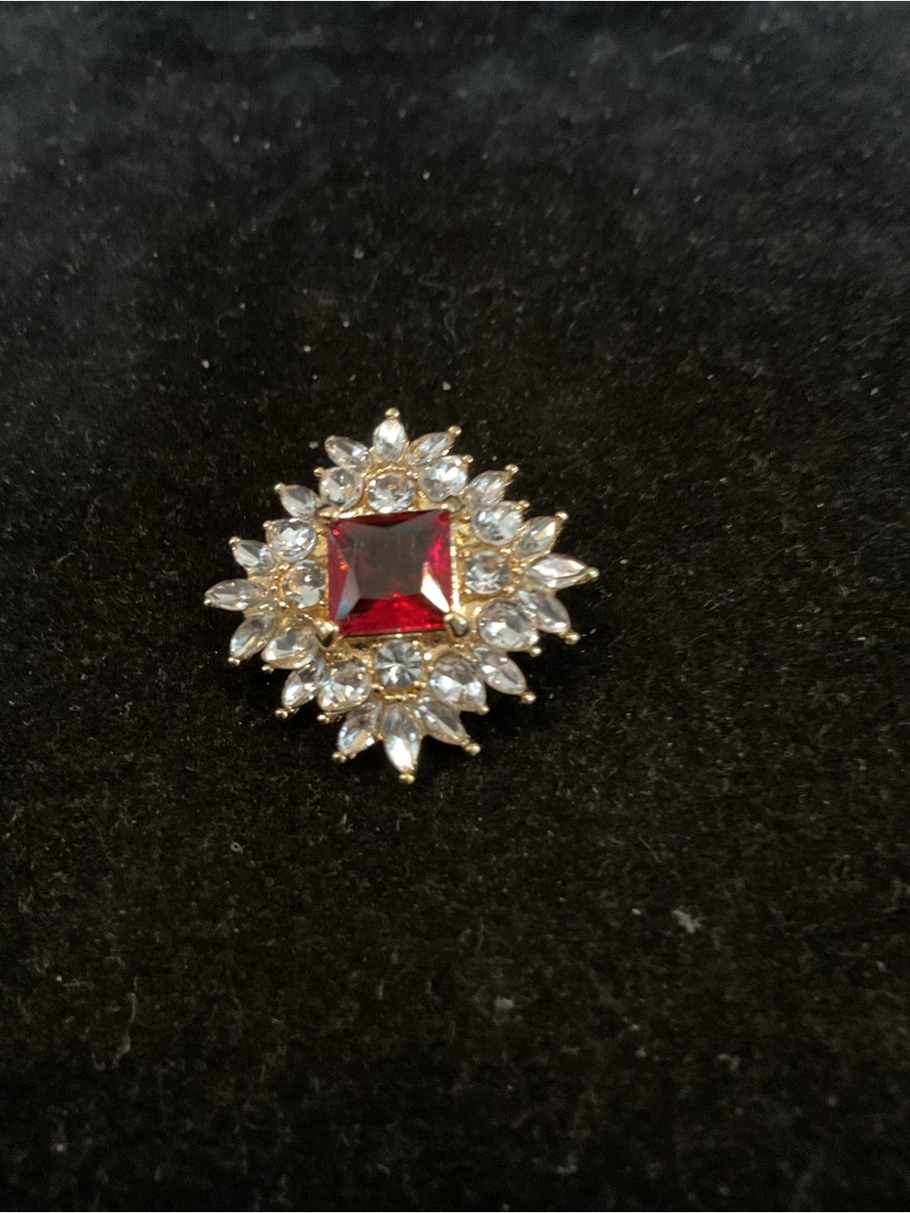 Gold-Tone Red Crystal Floral Brooch - Women's Jewelry